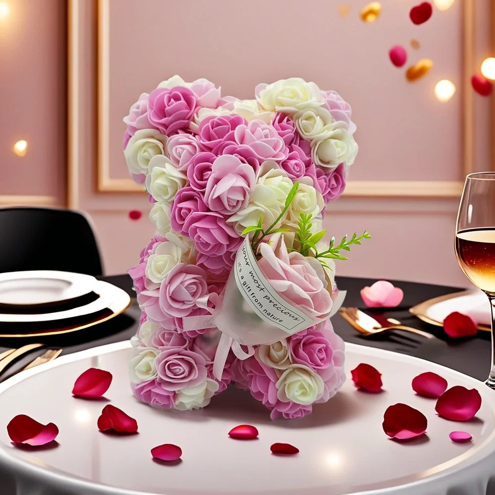 Nounours avec bouquet éternel