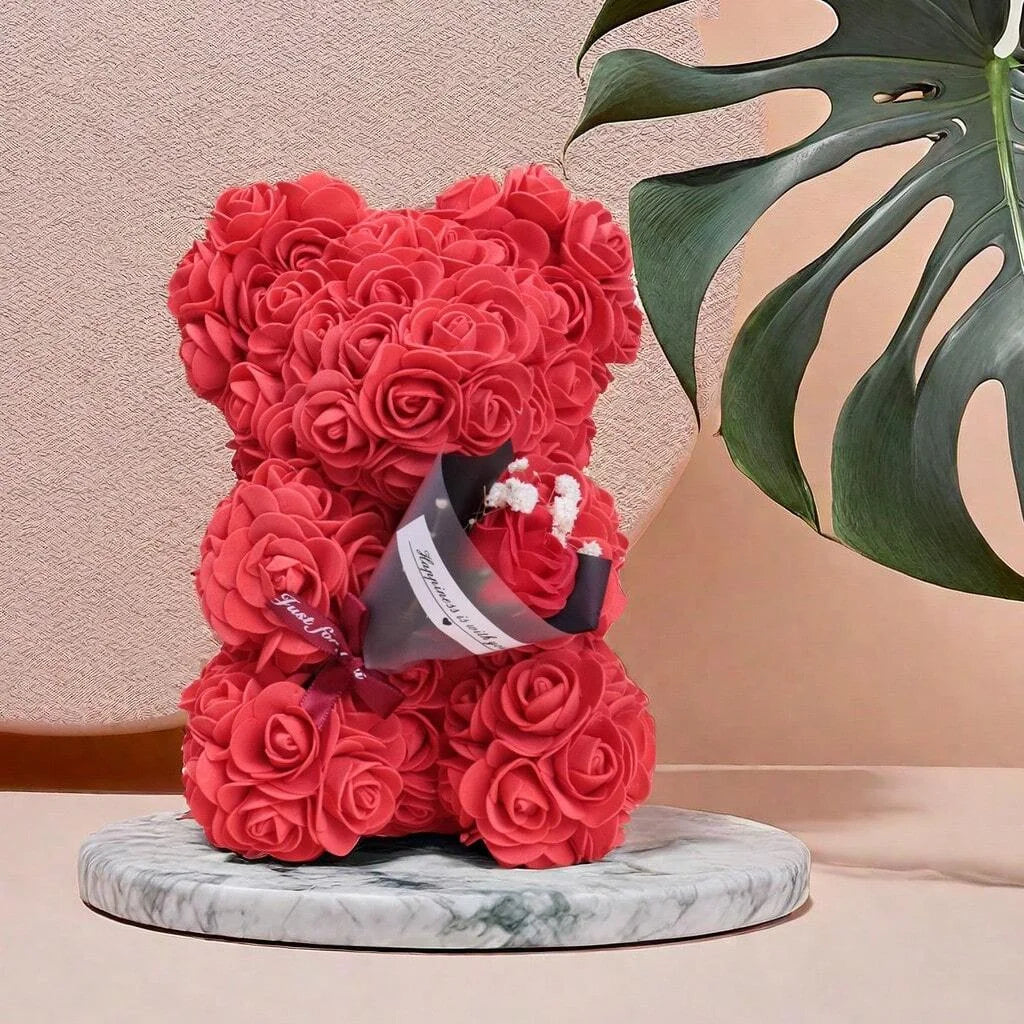 Teddy bear with eternal bouquet
