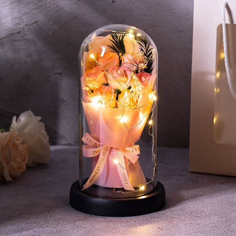 Rose bouquet en verre lumineux - Grand
