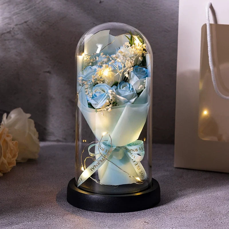 Rose bouquet in light-up glass - Large