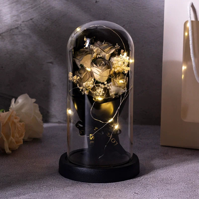 Rose bouquet in light-up glass - Large
