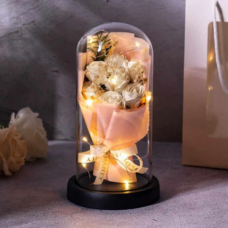 Rose bouquet in light-up glass - Large